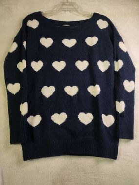 Express Navy Sweater with White Heart Pattern